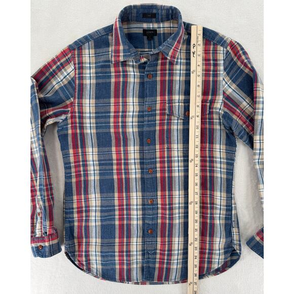J Crew Womens Flannel Shirt Blue Red Plaid Cotton Top Long Sleeve Blouse S - Picture 9 of 9